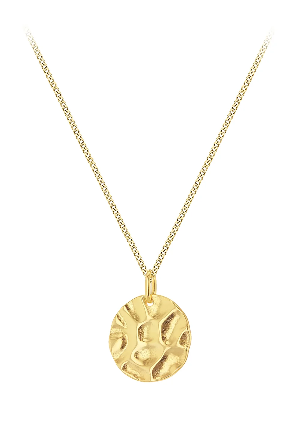 Golden Moments Sterling Silver Yellow Gold Plated Hammered Disc Pendant On Curb Chain - One Size Image 1