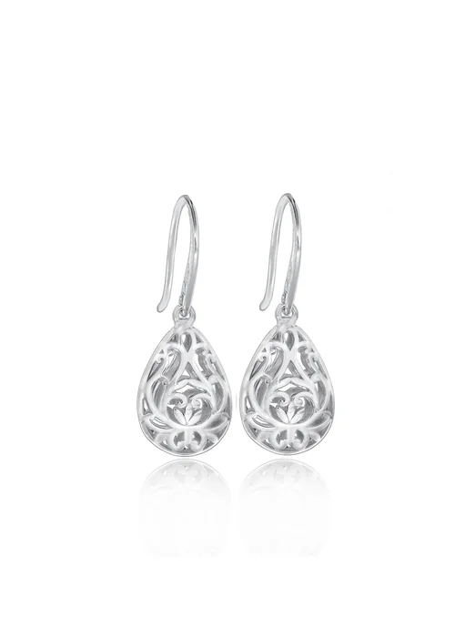 Golden Moments Sterling Silver Rhodium Plated Filigree Teardrop Earrings - One Size Image 1