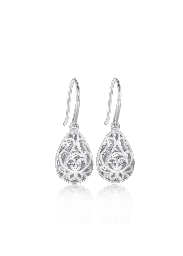 Golden Moments Sterling Silver Rhodium Plated Filigree Teardrop Earrings