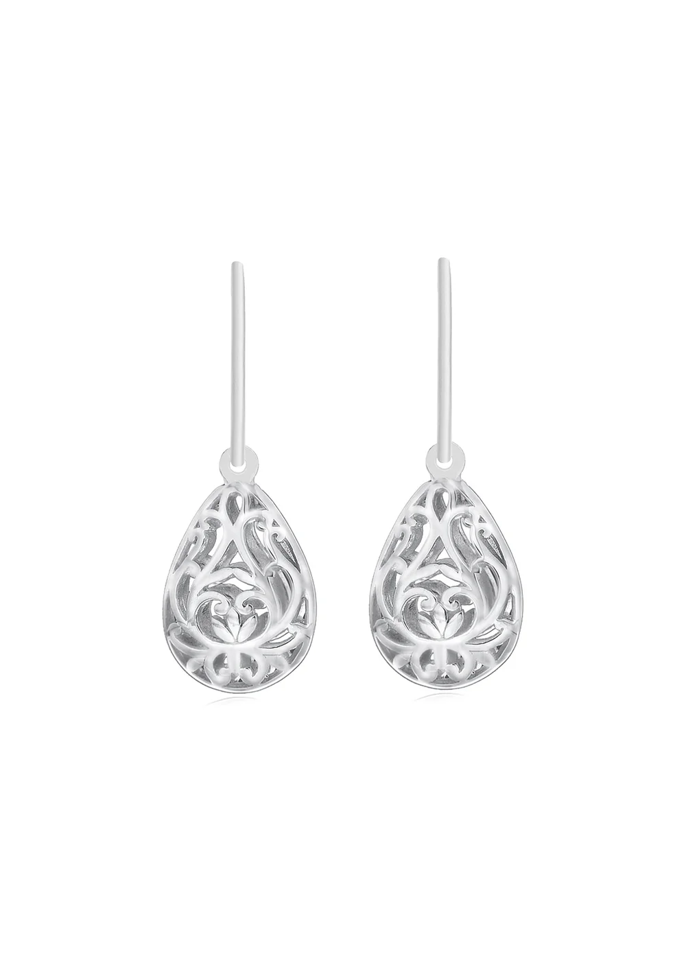 Golden Moments Sterling Silver Rhodium Plated Filigree Teardrop Earrings - One Size Image 2