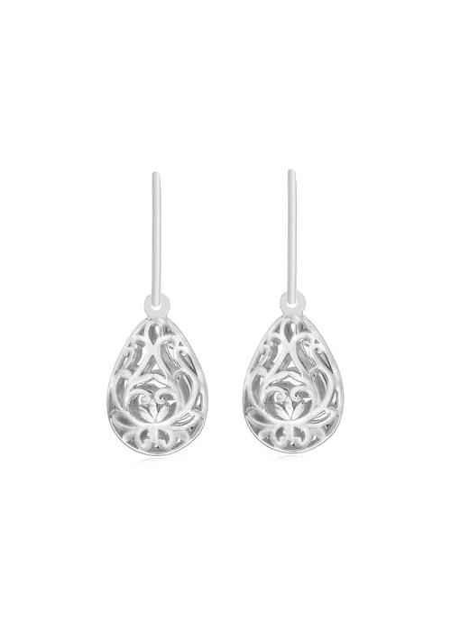 Golden Moments Sterling Silver Rhodium Plated Filigree Teardrop Earrings - One Size Image 2