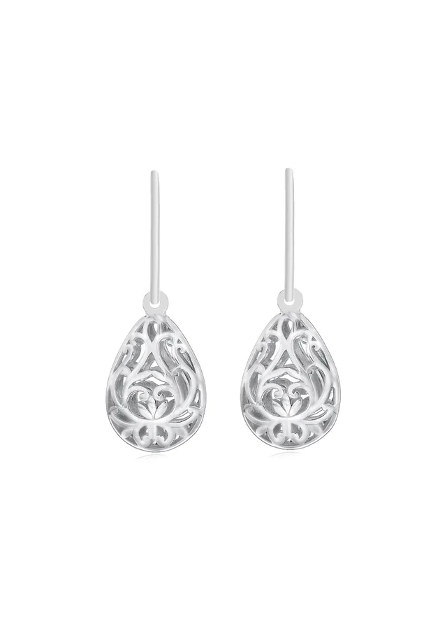 Golden Moments Sterling Silver Rhodium Plated Filigree Teardrop Earrings