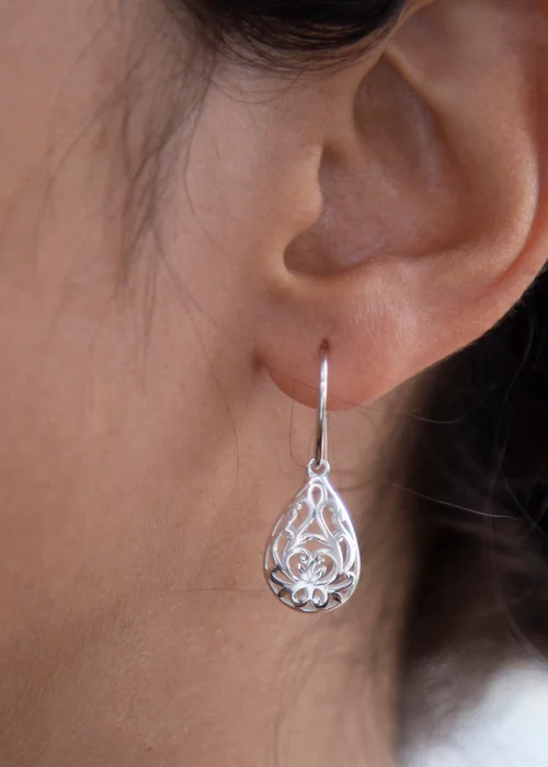 Golden Moments Sterling Silver Rhodium Plated Filigree Teardrop Earrings - One Size Image 3