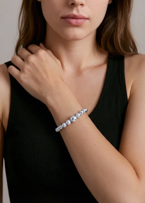 Golden Moments Sterling Silver Graduated Beads Bracelet - One Size Image 3