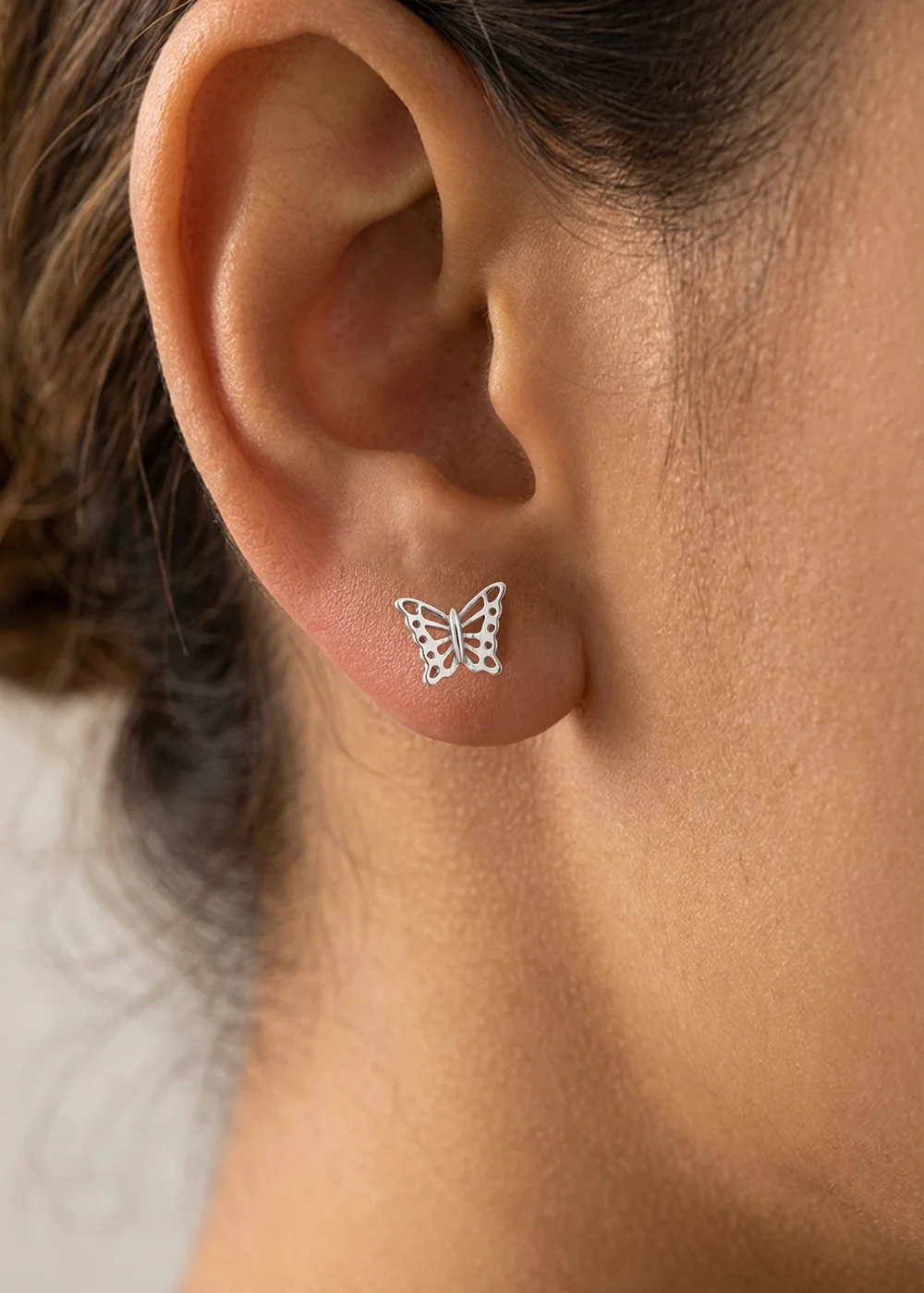 Golden Moments Sterling Silver Rhodium Plated Butterfly Stud Earrings - One Size Image 2