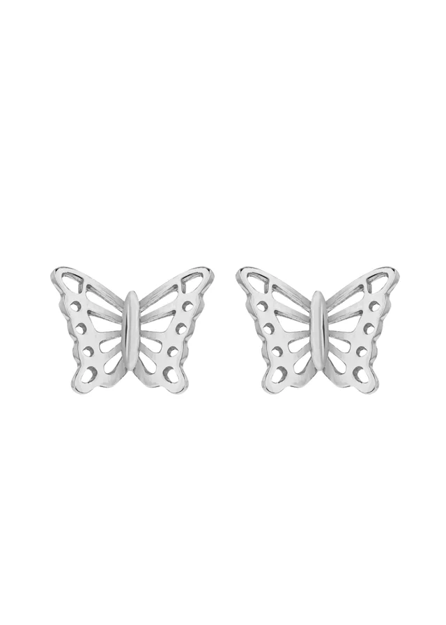 Golden Moments Sterling Silver Rhodium Plated Butterfly Stud Earrings