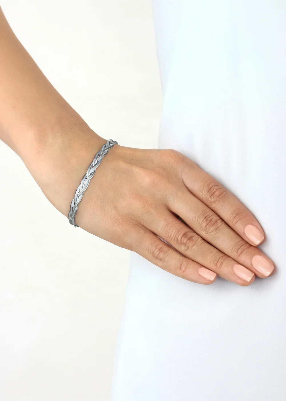 Golden Moments Sterling Silver Plait Flexible Herringbone Bracelet - One Size Image 3