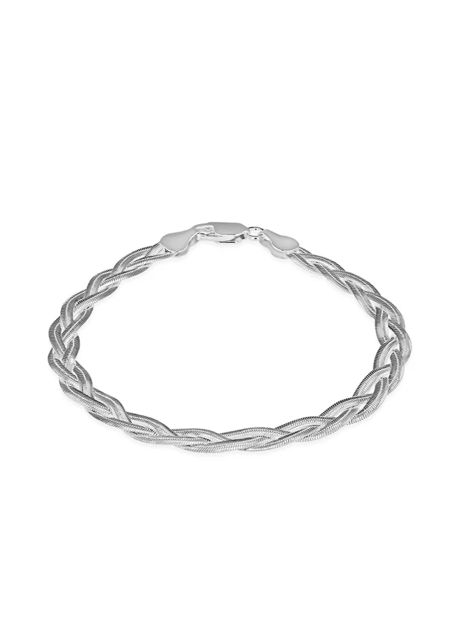 Golden Moments Sterling Silver Plait Flexible Herringbone Bracelet