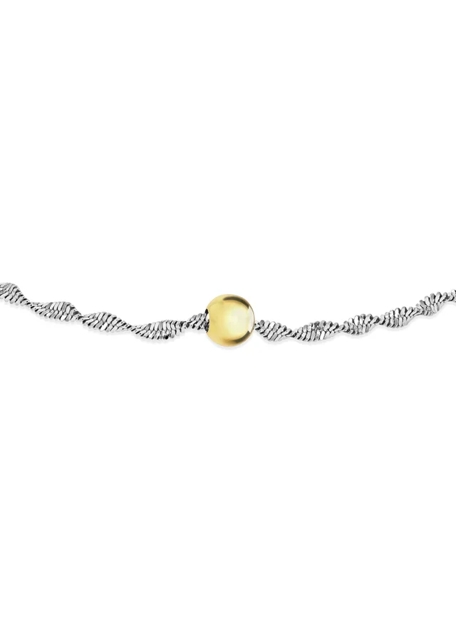 Golden Moments Sterling Silver Gold Plated Ball & Twist Curb Chain Bracelet