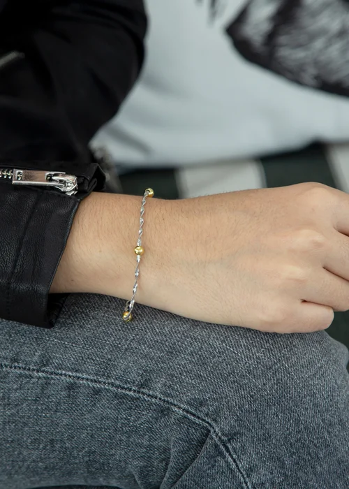 Golden Moments Sterling Silver Gold Plated Ball & Twist Curb Chain Bracelet - One Size Image 3