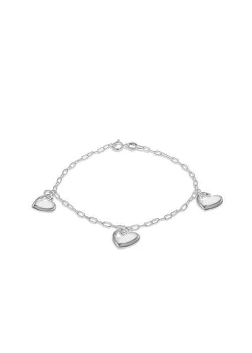 Golden Moments Sterling Silver Rhodium Plated Triple Puffed Heart Charm Bracelet - One Size Image 1