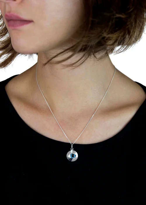 Golden Moments Sterling Silver Rhodium Plated Diamond Cut Evil Eye Pendant On Chain - One Size Image 3