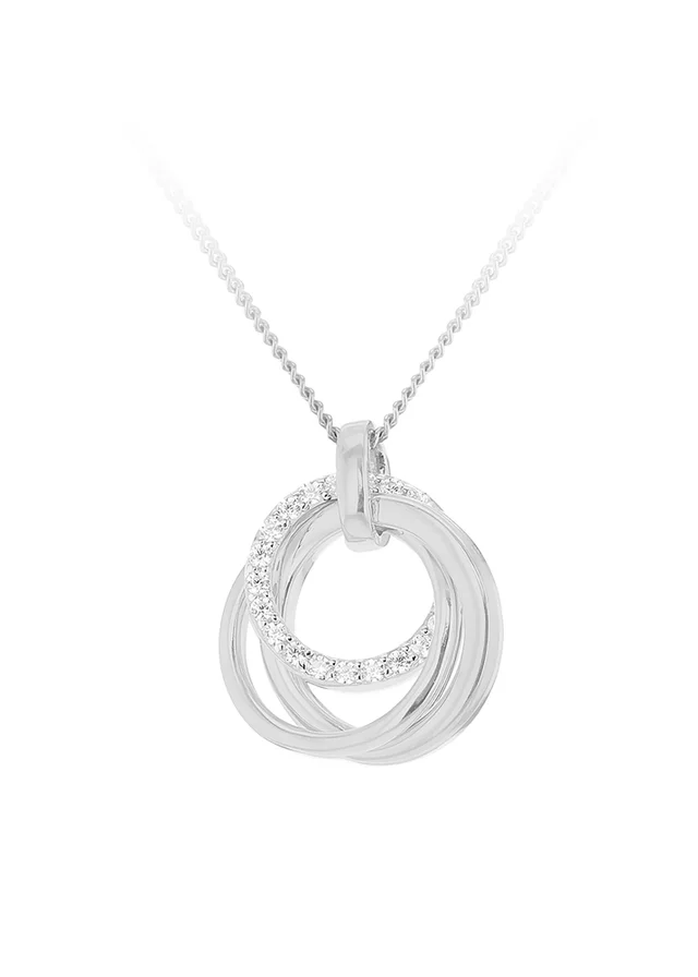 Golden Moments Sterling Silver Rhodium Plated CZ Linked Rings Adjustable Necklace