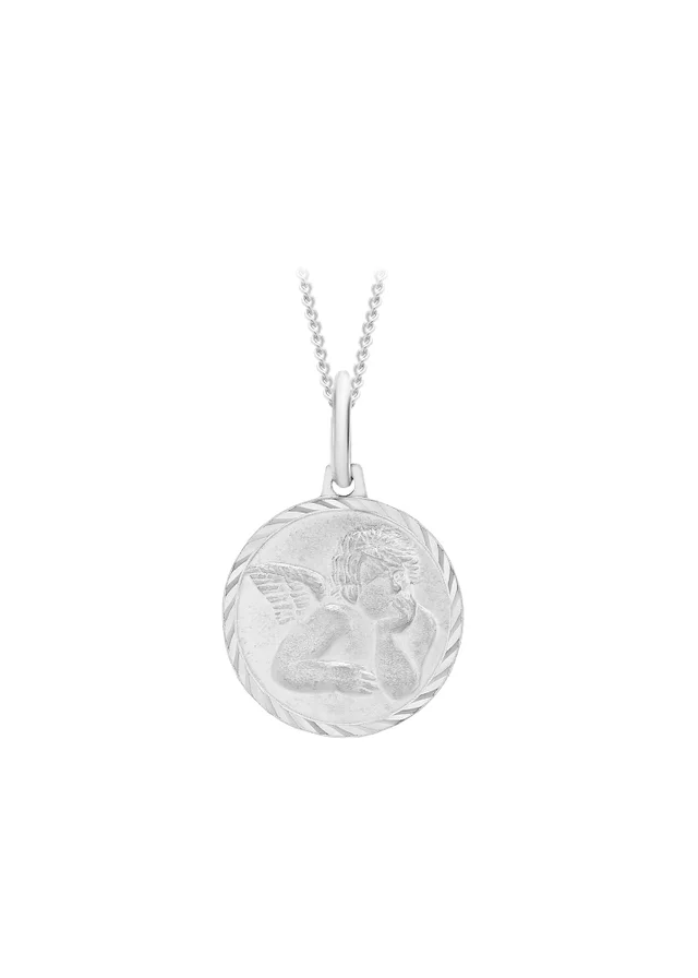 Golden Moments Sterling Silver Angel Round Medal Pendant On Chain