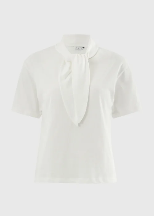 White Scarf Neck T-Shirt - 16 Image 4