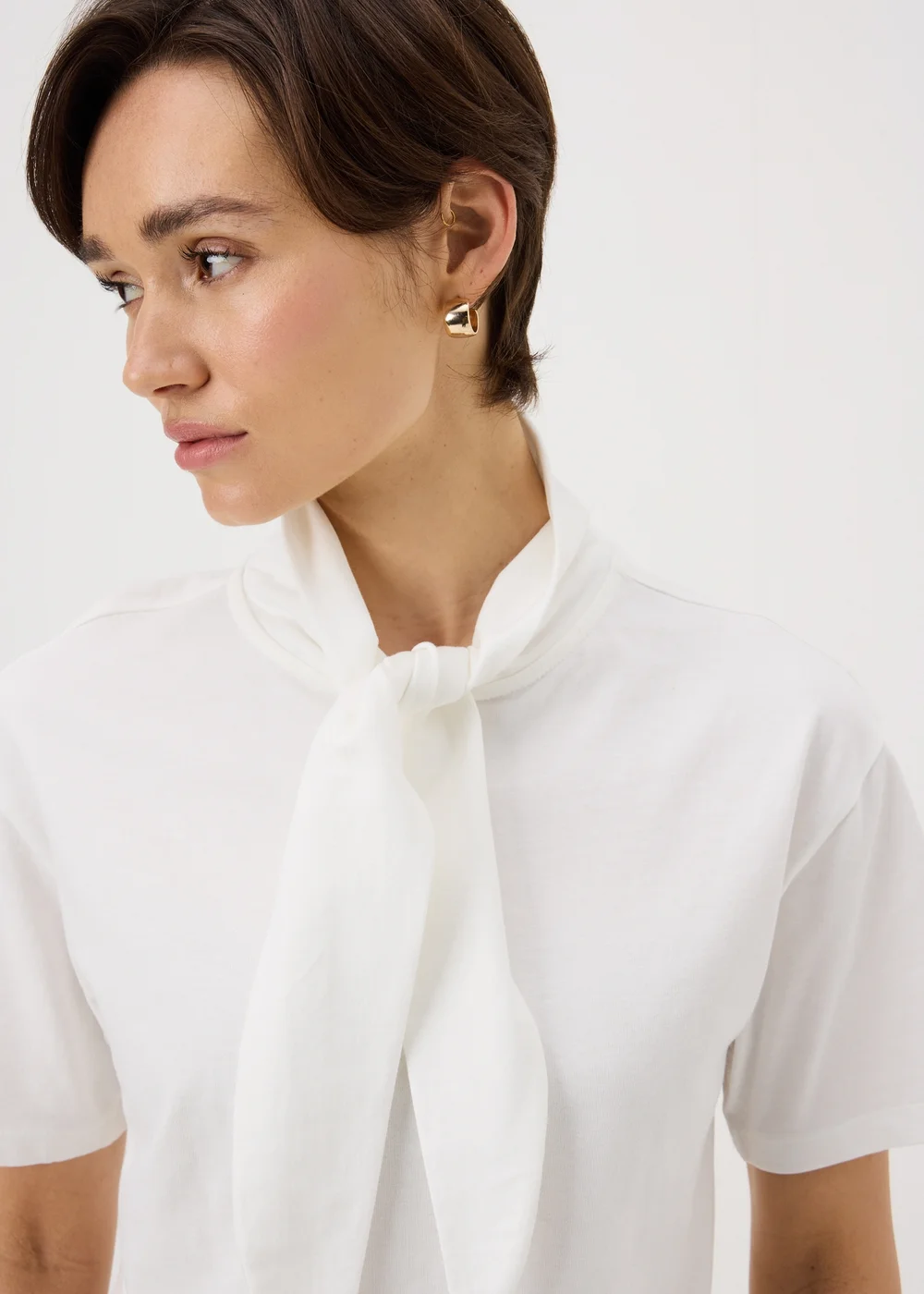 White Scarf Neck T-Shirt - 16 Image 3