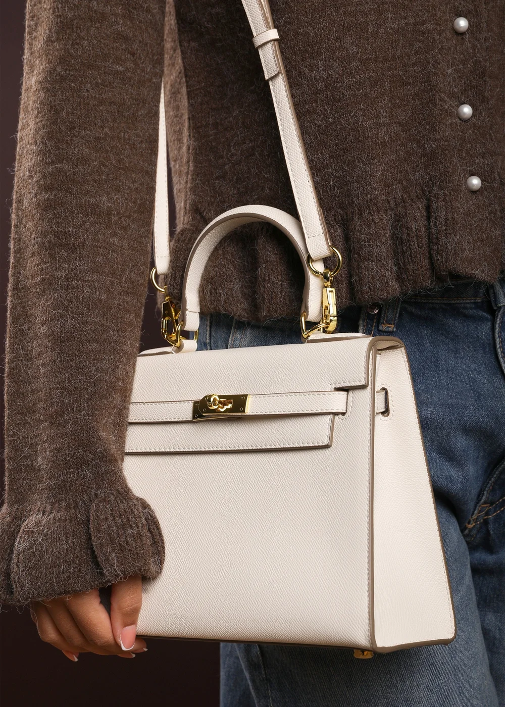 Where's That From Womens Lluvia Top Handle Satchel Mini Tote Bag with Turn-Lock Closure in Cream - One Size Image 2
