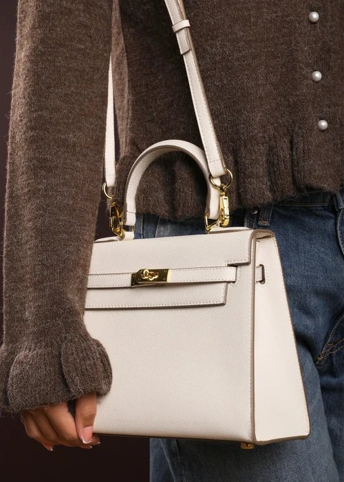 Where's That From Womens Lluvia Top Handle Satchel Mini Tote Bag with Turn-Lock Closure in Cream - One Size Image 2