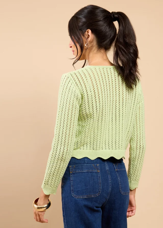 Little Mistress Sage Crochet Rosette Detail Cardigan