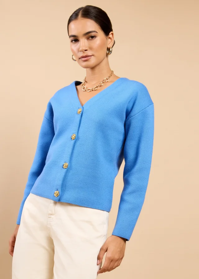 Little Mistress Blue Button Detail Knit Cardigan
