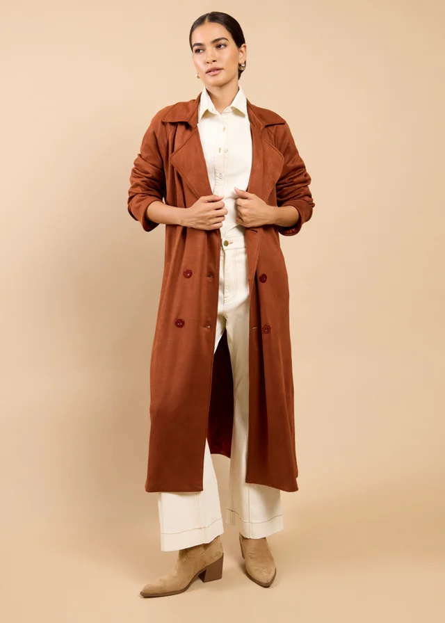 Little Mistress Brown Suedette Trench Coat