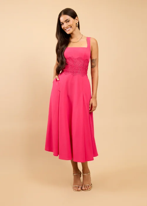 Little Mistress Pink Lace Detail Midaxi Dress - 12 Image 1