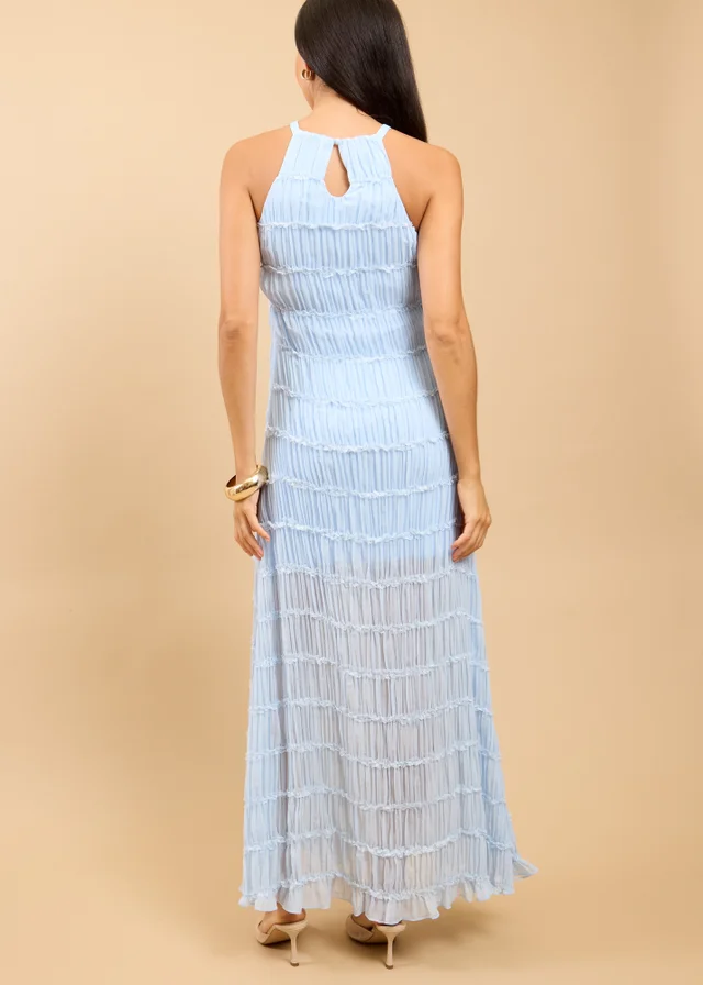 Little Mistress Pale Blue Textured Maxi Dress