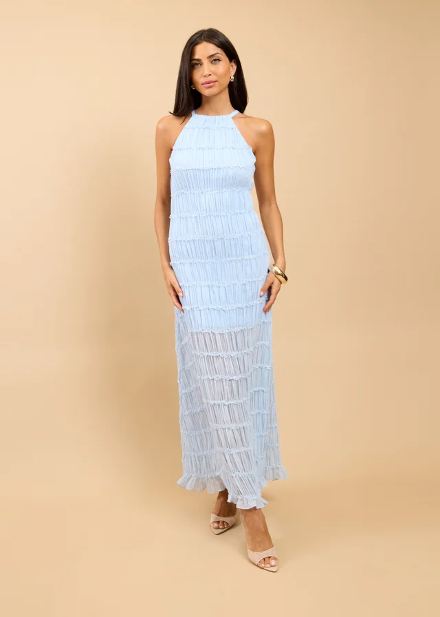 Little Mistress Pale Blue Textured Maxi Dress