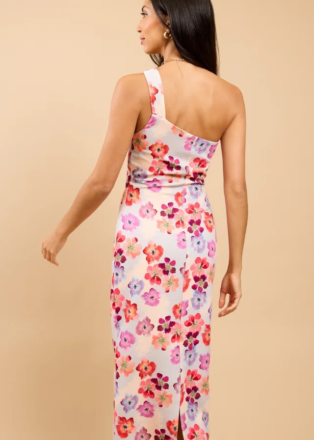 Little Mistress Floral Print One-Shoulder Midaxi Dress