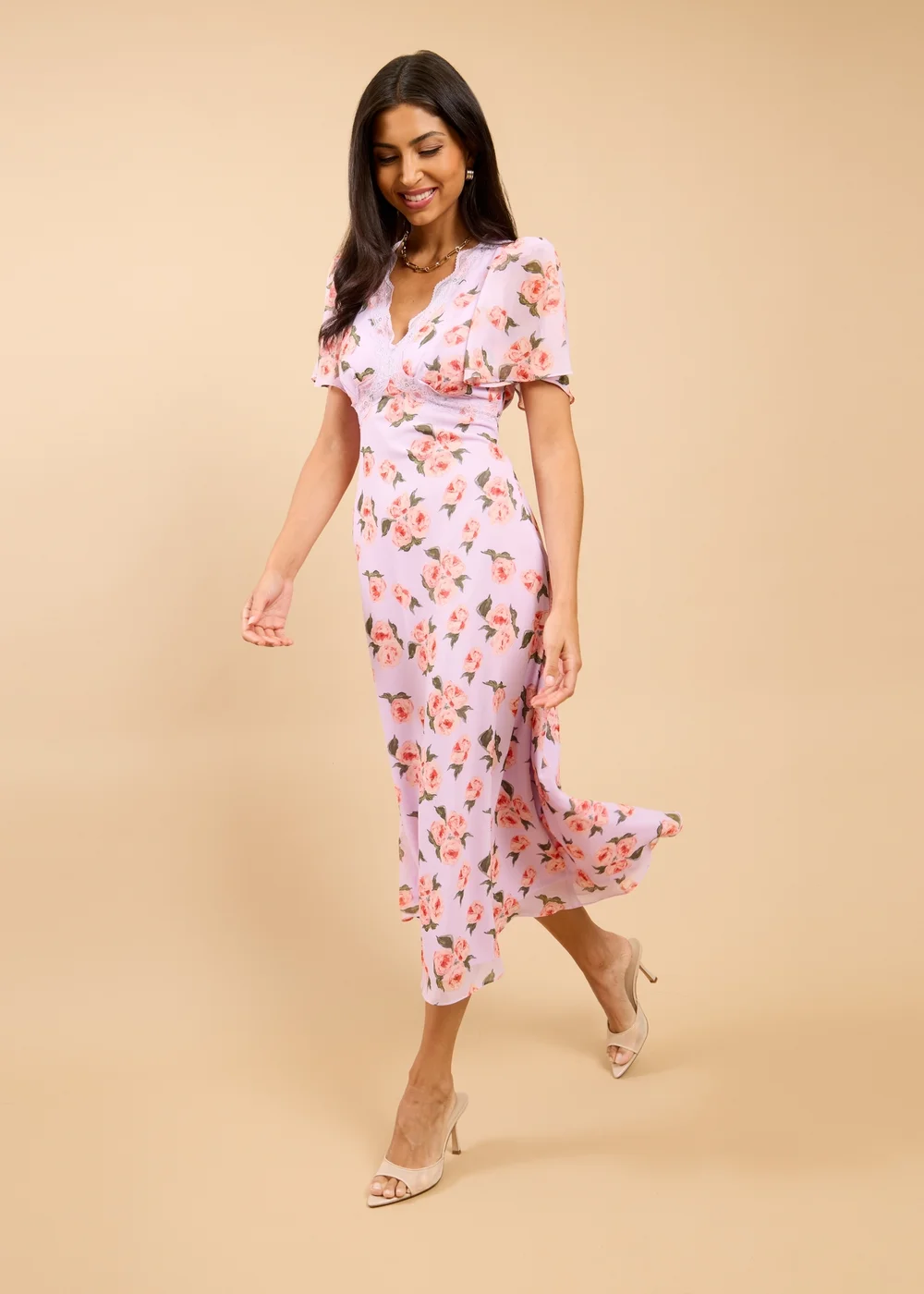 Little Mistress Lilac Floral Print Midaxi Dress - 8 Image 1