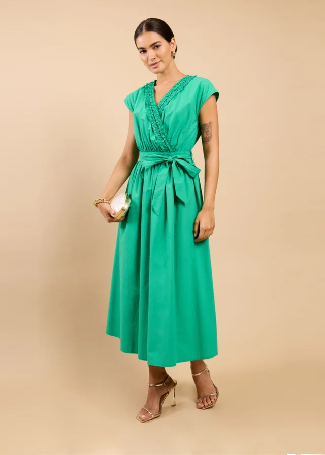 Little Mistress Green Frill Detail Midaxi Dress