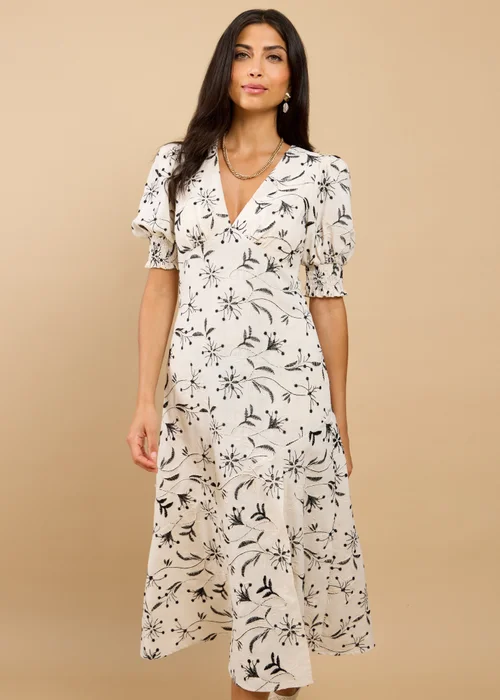 Little Mistress Natural Embroidered Midaxi Dress - 10 Image 4