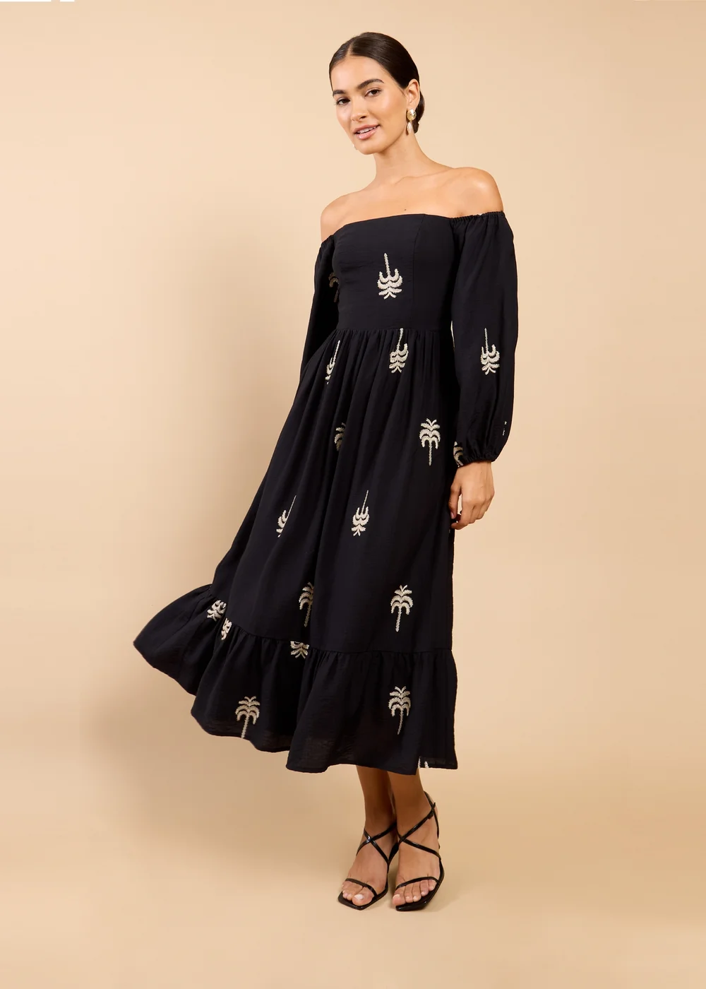 Little Mistress Black Embroidered Bardot Midaxi Dress Vicky Pattison EDIT - 8 Image 1