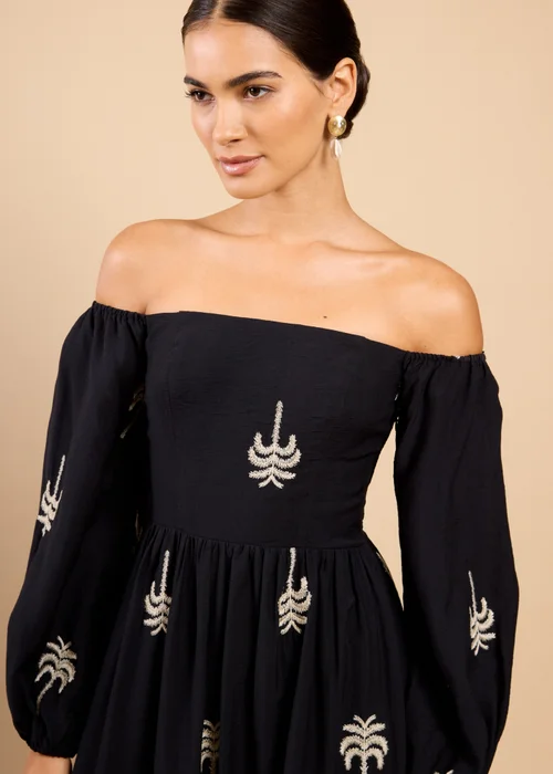 Little Mistress Black Embroidered Bardot Midaxi Dress Vicky Pattison EDIT - 8 Image 3
