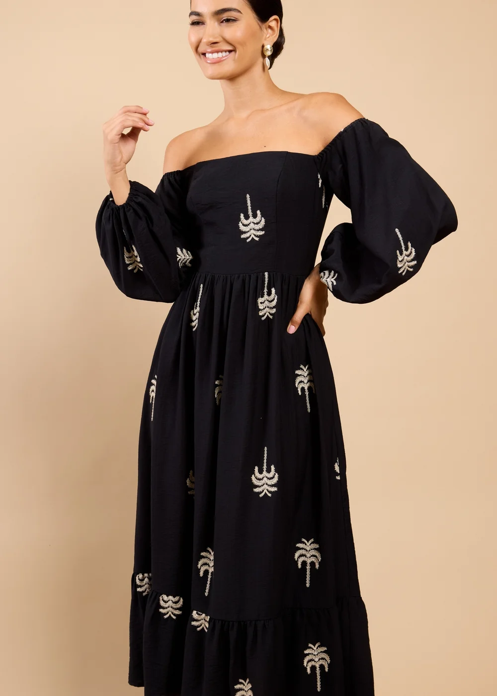 Little Mistress Black Embroidered Bardot Midaxi Dress Vicky Pattison EDIT - 8 Image 4