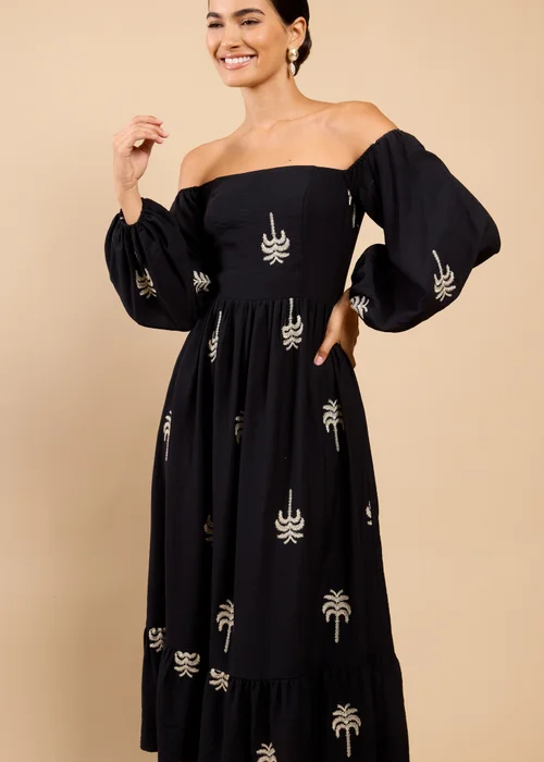 Little Mistress Black Embroidered Bardot Midaxi Dress Vicky Pattison EDIT - 8 Image 4