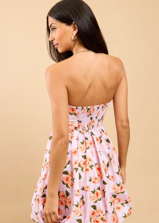 Little Mistress Lilac Floral Print Bandeau Mini Dress
