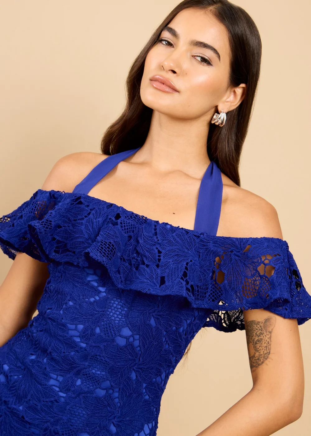 Little Mistress Blue Crochet Bardot Midaxi Dress - 8 Image 3