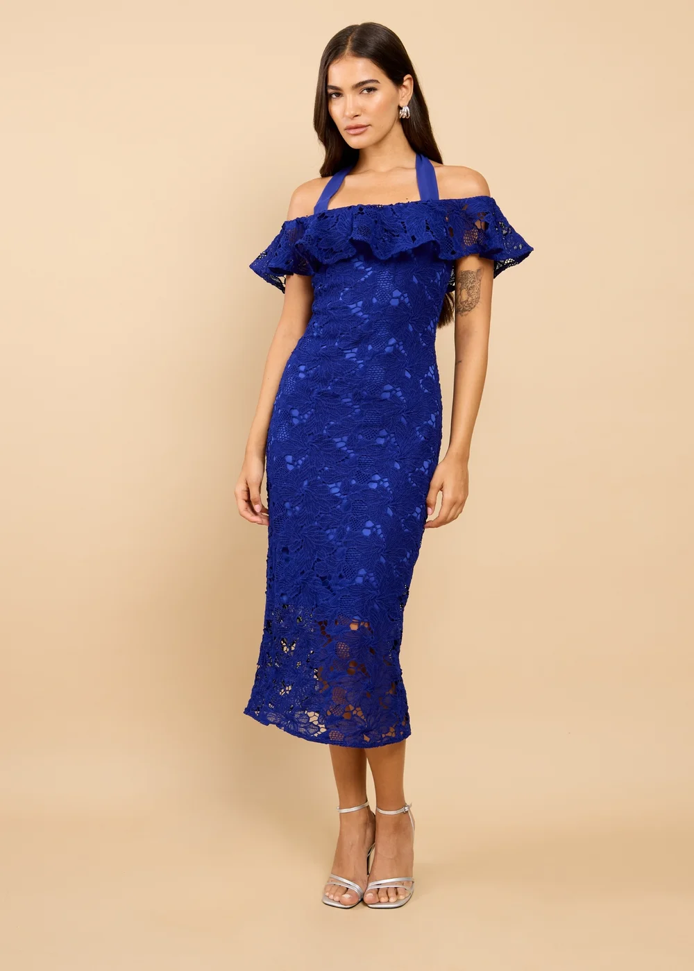 Little Mistress Blue Crochet Bardot Midaxi Dress - 8 Image 1