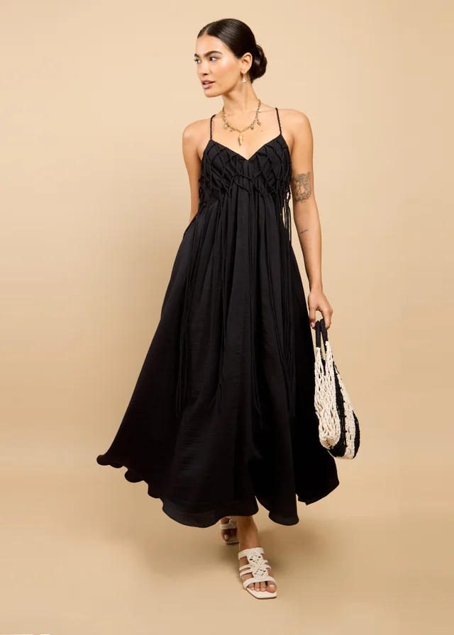 Little Mistress Black Tassel Midaxi Dress