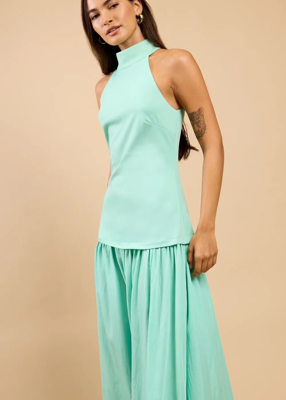 Little Mistress Sage Halterneck Dropped Waist Maxi Dress - 10 Image 4