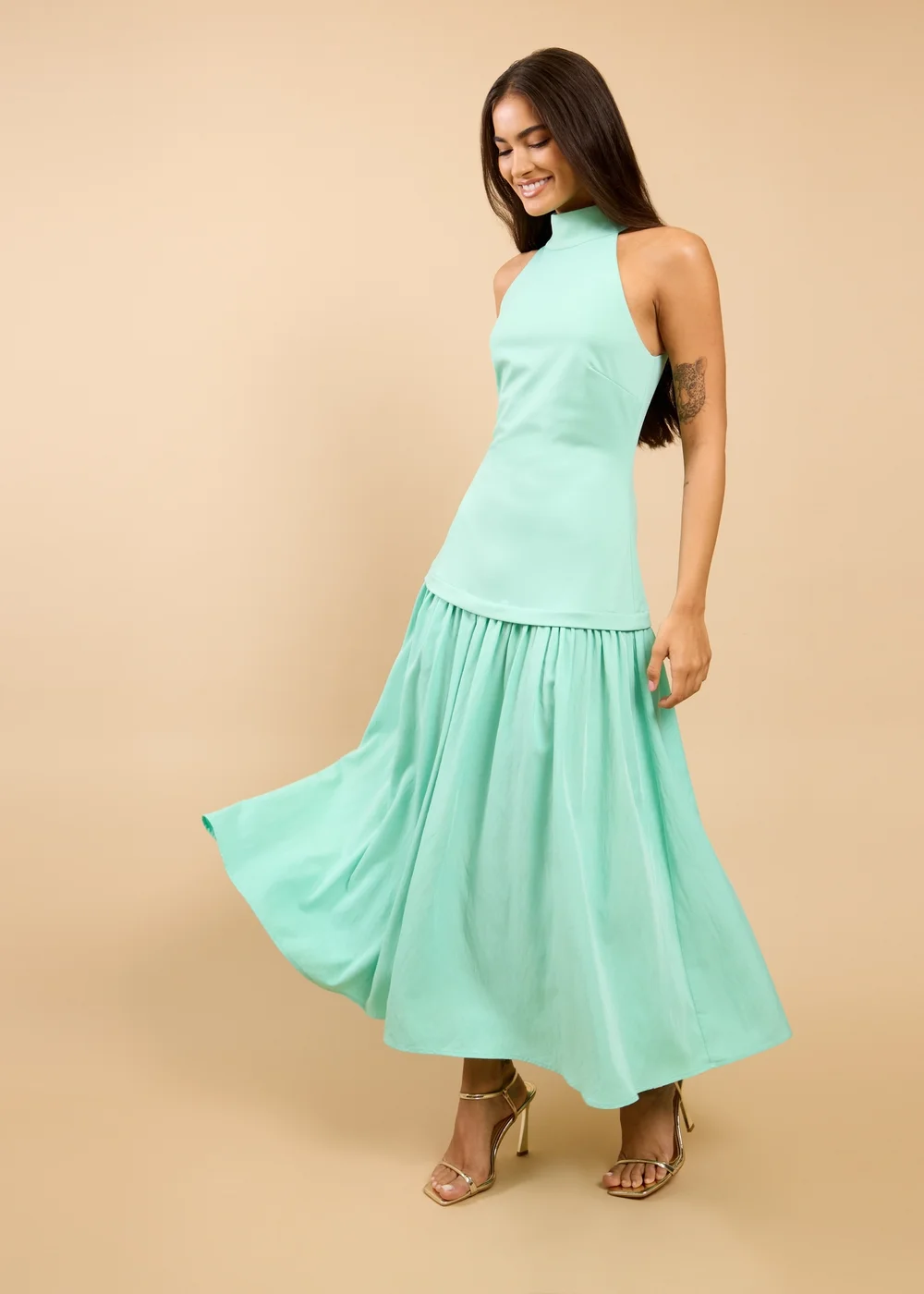 Little Mistress Sage Halterneck Dropped Waist Maxi Dress - 10 Image 1