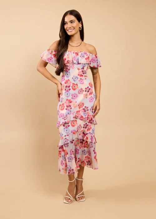 Little Mistress Floral Print Ruffle Bardot Midaxi Dress - 12 Image 1