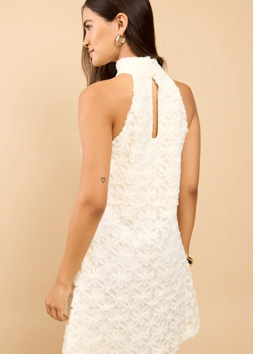 Little Mistress Cream Textured Halterneck Mini Dress - 10 Image 2