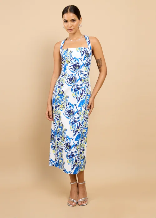 Little Mistress Blue Floral Print Halterneck Midaxi Dress - 16 Image 1