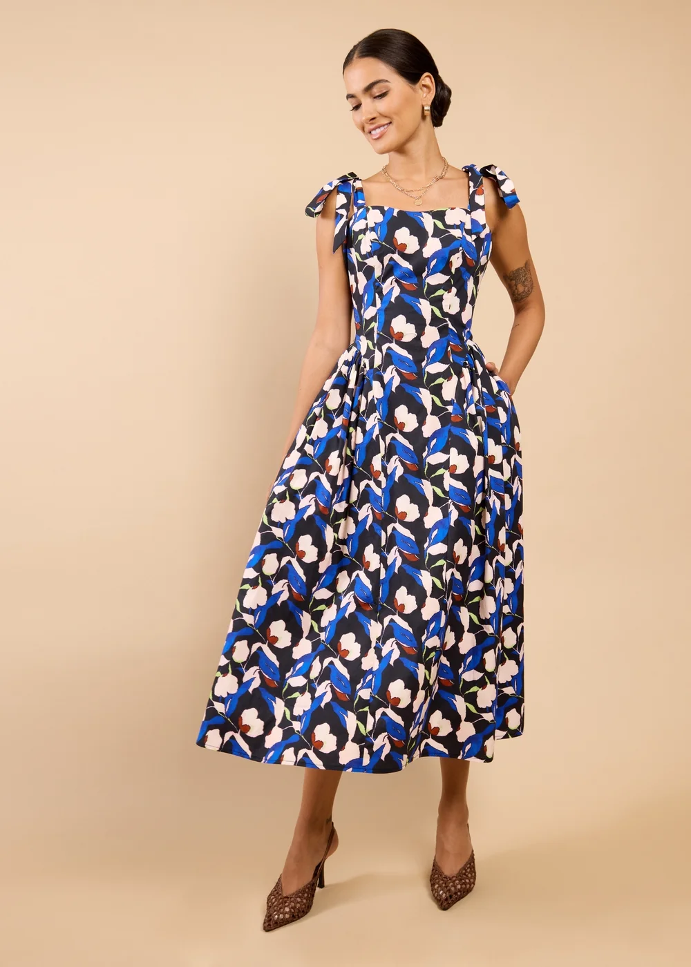 Little Mistress Floral Print Tie Strap Midaxi Dress Vicky Pattison EDIT - 16 Image 1