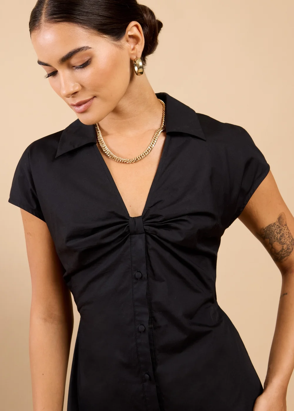 Little Mistress Black Gathered Detail Midaxi Shirt Dress - 14 Image 3