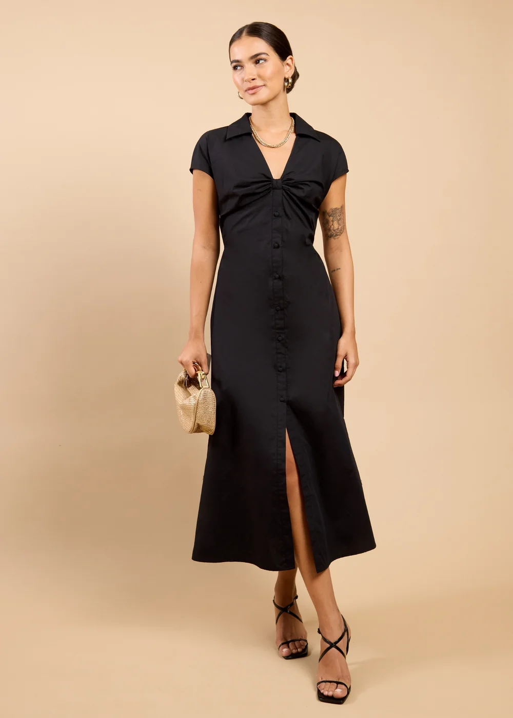 Little Mistress Black Gathered Detail Midaxi Shirt Dress - 14 Image 1