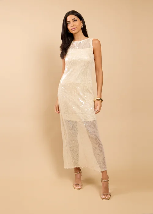 Little Mistress Champagne Sequin Maxi Dress - 8 Image 1