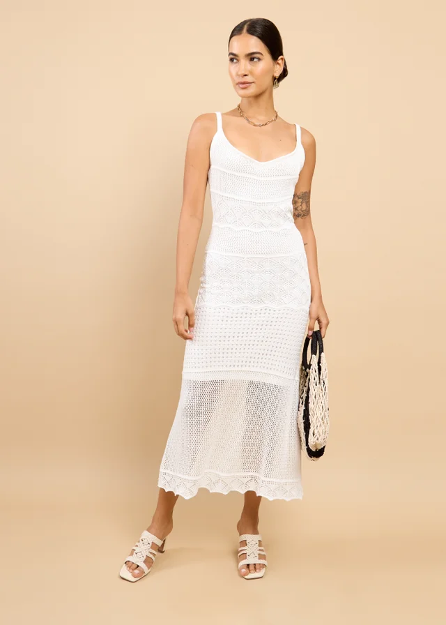 Little Mistress White Crochet Midaxi Dress